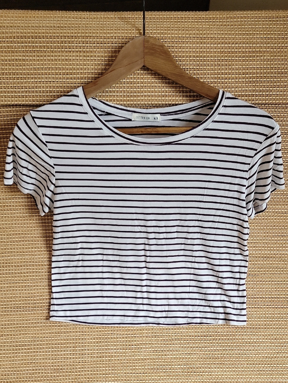 Cotton On White Crop Tee with Black Stripes